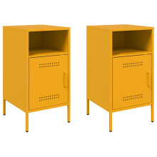vidaXL Bedside Cabinets Nightstand Bed Side Table 2 pcs Mustard Yellow Steel