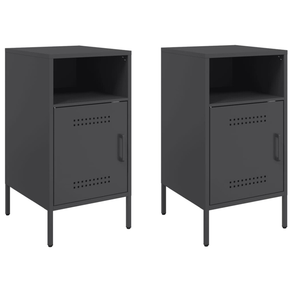 Vidaxl Bedside Cabinets Bedroom Nightstand Bed Side Table 2 Pcs Black Steel