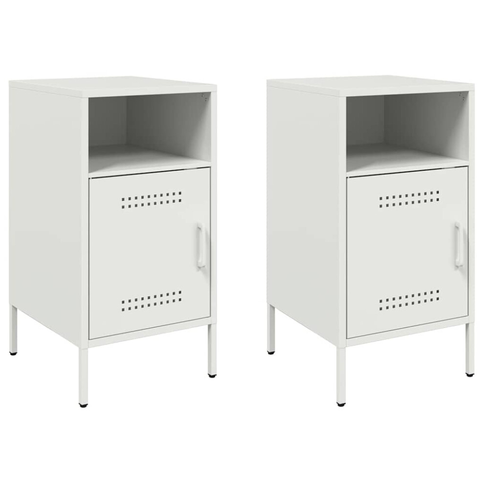 Vidaxl (White, 2 Pcs) Bedside Cabinet Bedroom Nightstand Bed Side Table Olive Green Steel