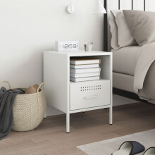vidaXL Bedside Cabinet Bedroom Nightstand Bed Table Side Table White Steel