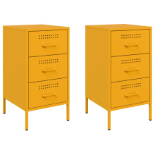vidaXL Bedside Cabinets Nightstand Bed Side Table 2 pcs Mustard Yellow Steel