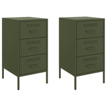 vidaXL Bedside Cabinets Nightstand Bed Side Table 2 pcs Olive Green Steel