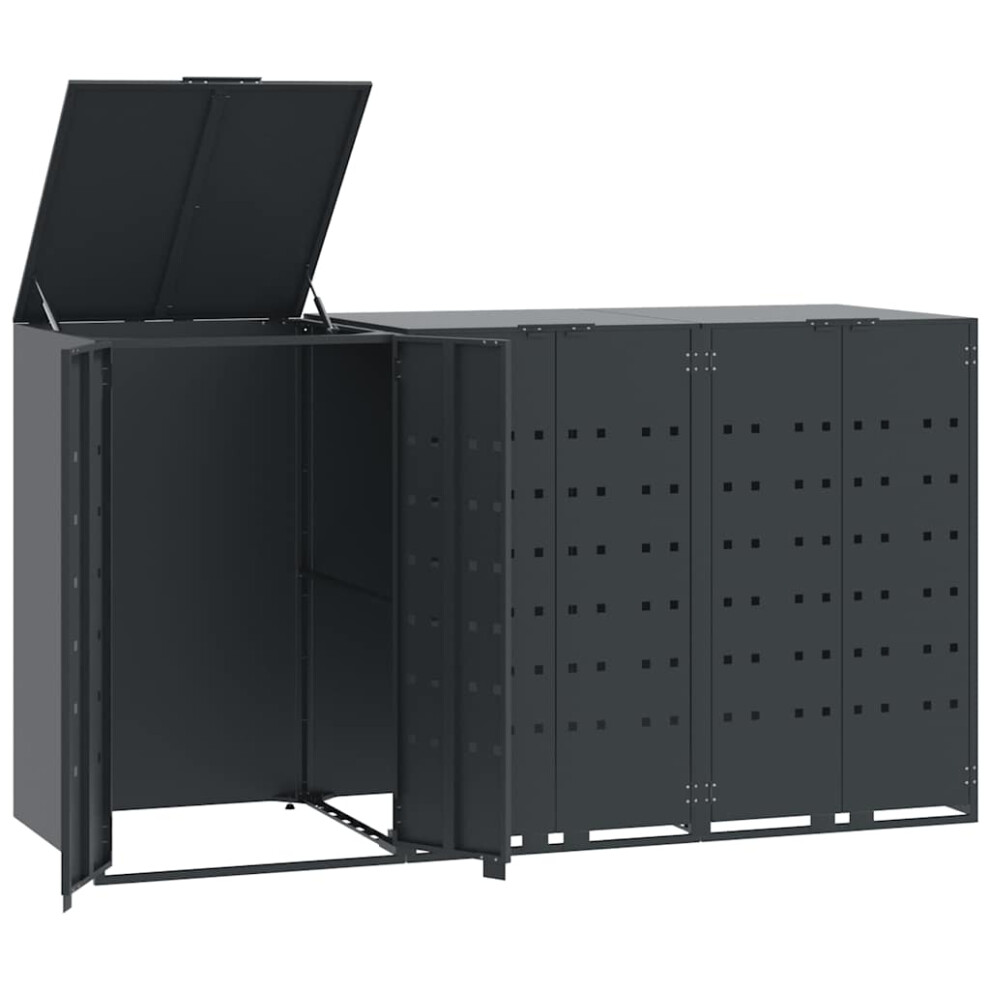vidaXL Wheelie Bin Storage for 3 Bins Rubbish Trash Cover Anthracite Steel