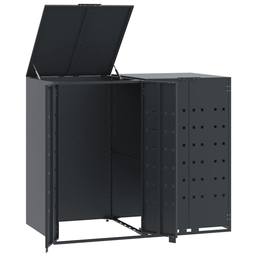 vidaXL Wheelie Bin Storage for 2 Bins Rubbish Trash Cover Anthracite Steel