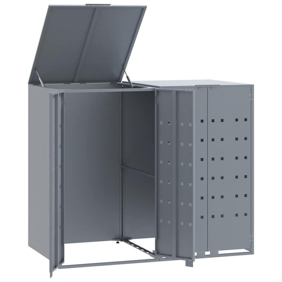 vidaXL Wheelie Bin Storage for 2 Bins Garden Store Trash Cover Grey Steel