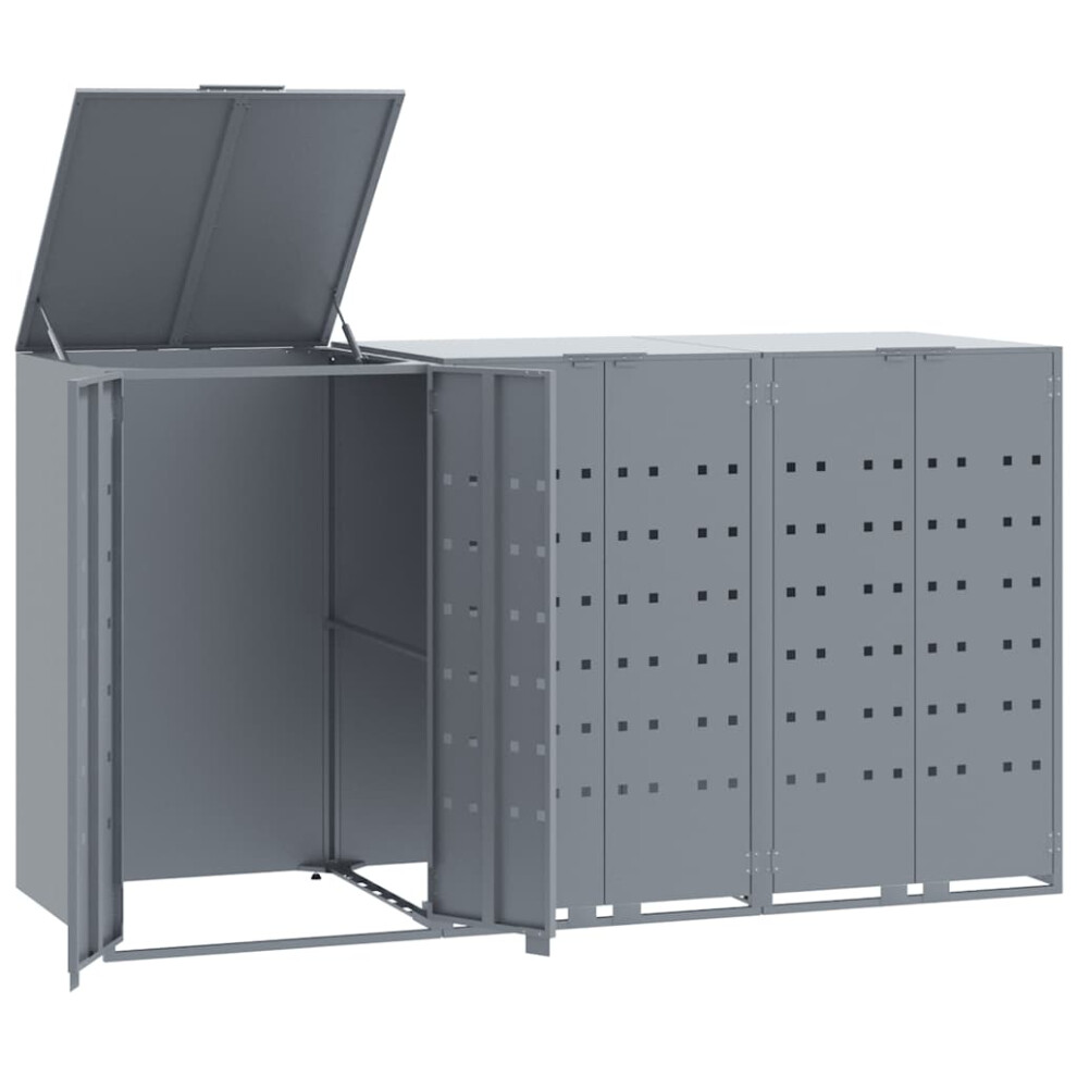 vidaXL Wheelie Bin Storage for 3 Bins Garden Store Trash Cover Grey Steel