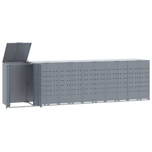 vidaXL Wheelie Bin Storage for 6 Bins Garden Store Trash Cover Grey Steel