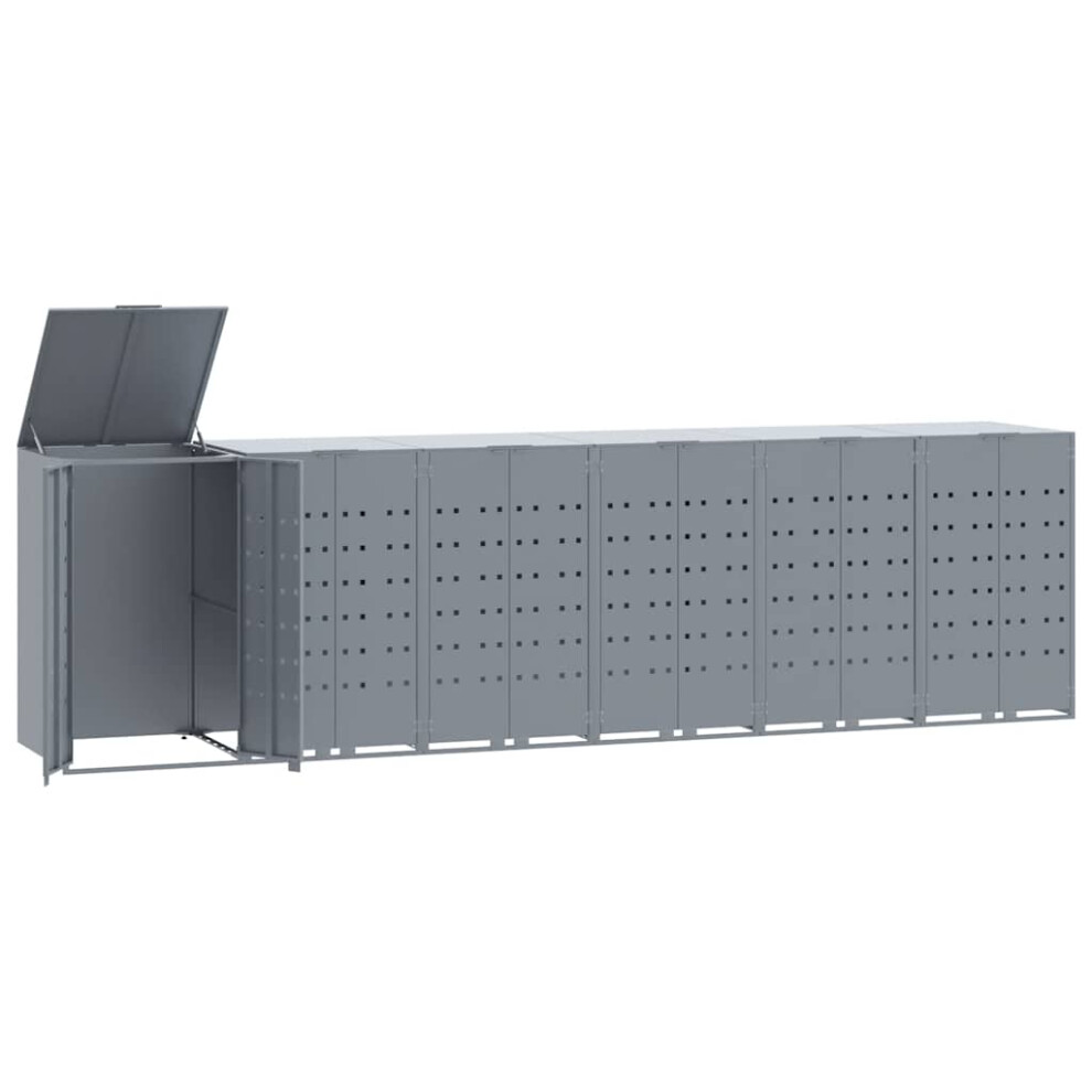vidaXL Wheelie Bin Storage for 6 Bins Garden Store Trash Cover Grey Steel