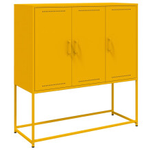 (yellow) vidaXL Highboard Sideboard Side Cabinet Storage Cupboard Mustard Yellow Steel