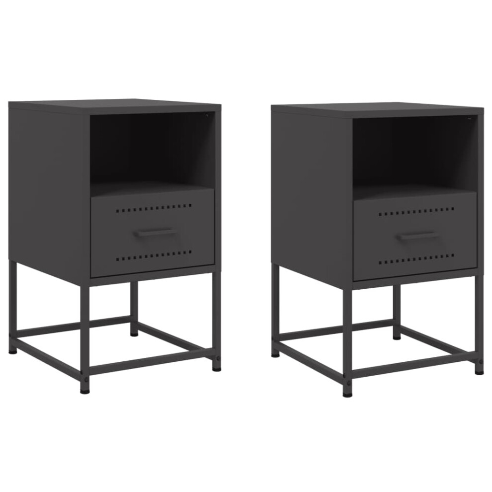 Vidaxl (Black, 2 Pcs) Bedside Cabinet Nightstand Side Table Bed Cabinet Bed Table White Steel
