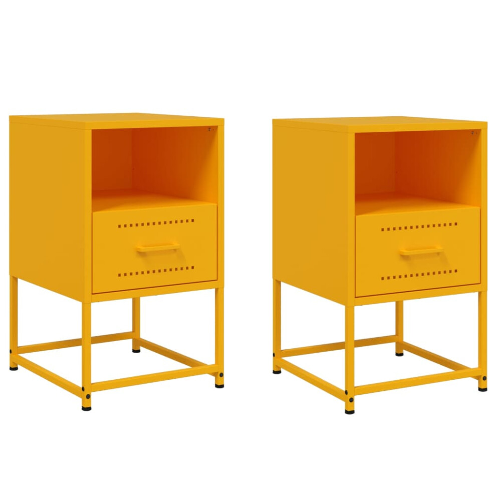 Vidaxl (Yellow, 2 Pcs) Bedside Cabinet Nightstand Side Table Bed Cabinet Bed Table White Steel