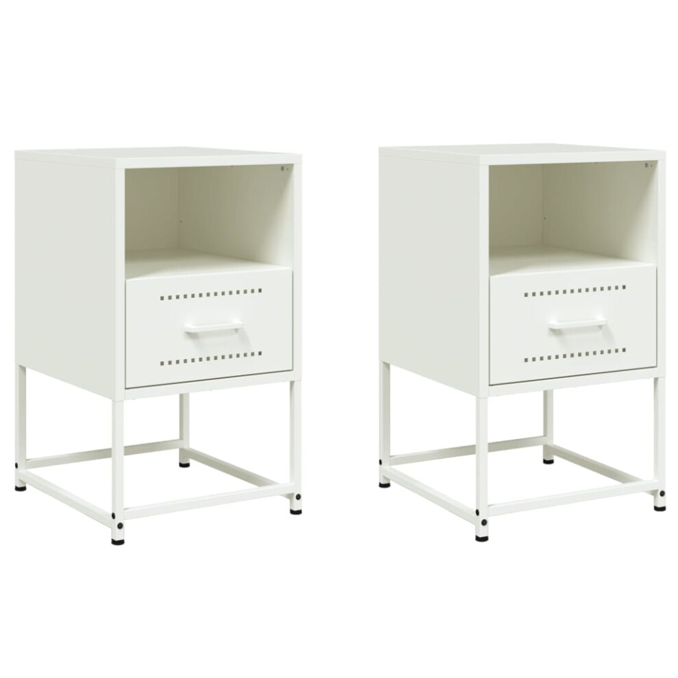 Vidaxl (White, 2 Pcs) Bedside Cabinet Nightstand Side Table Bed Cabinet Bed Table White Steel
