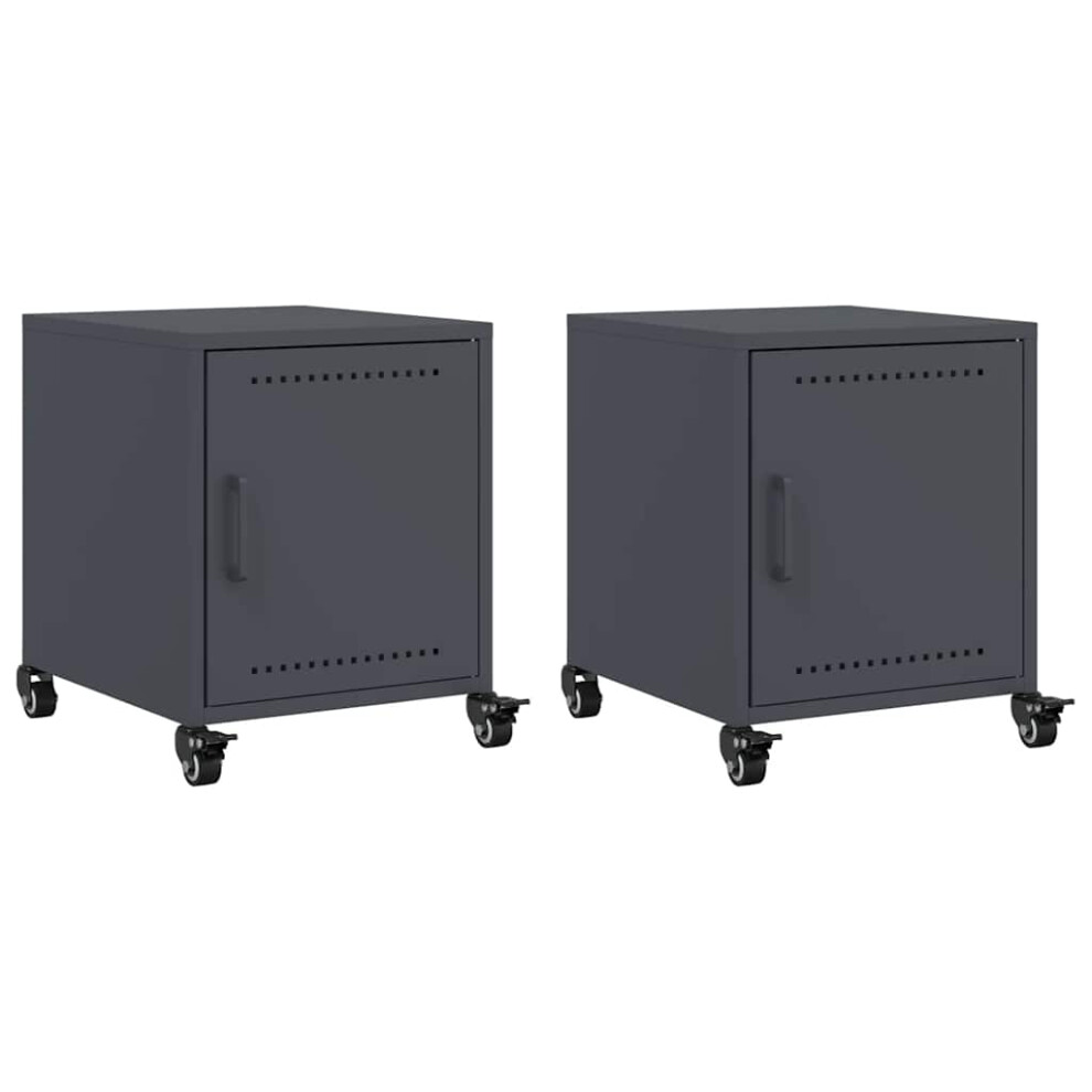 Vidaxl (Anthracite, 2 Pcs) Bedside Cabinets Nightstand Bed Table Bed Cabinet 2 Pcs Pink Steel