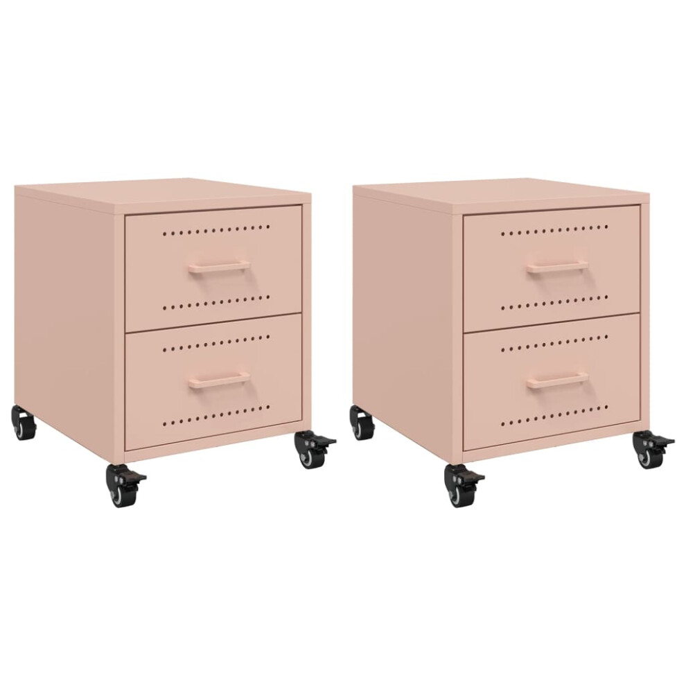 Vidaxl (Pink, 2 Pcs) Bedside Cabinet Nightstand Bed Table Bed Cabinet Olive Green Steel