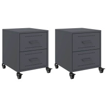 vidaXL Bedside Cabinets Nightstand Bed Table Side Table 2 pcs Anthracite Steel