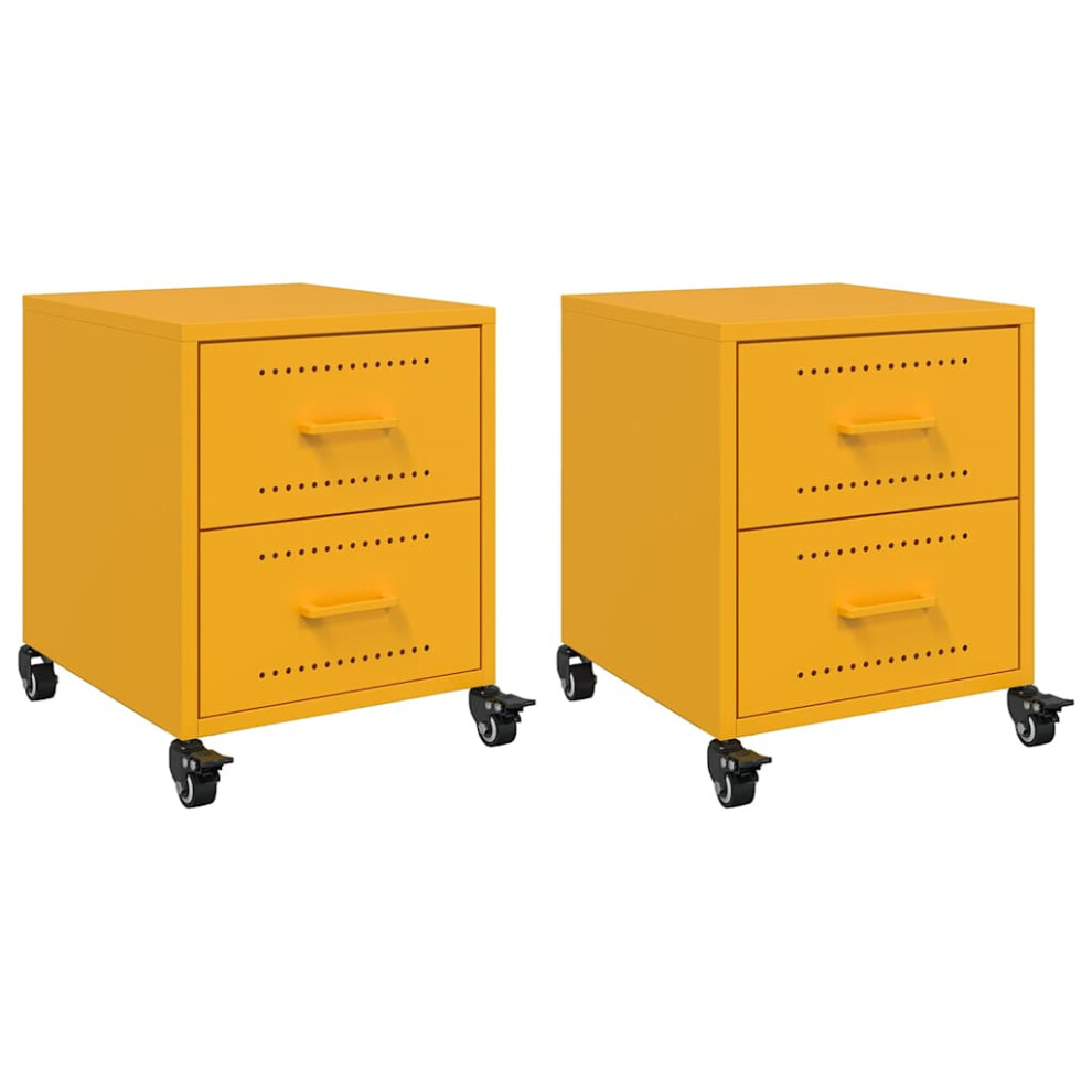 Vidaxl Bedside Cabinets Nightstand Bed Side Table 2 Pcs Mustard Yellow Steel