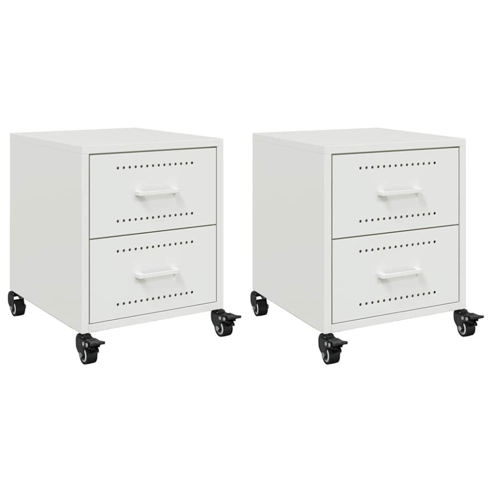 vidaXL Bedside Cabinets Nightstand Bed Table Bed Cabinet 2 pcs White Steel