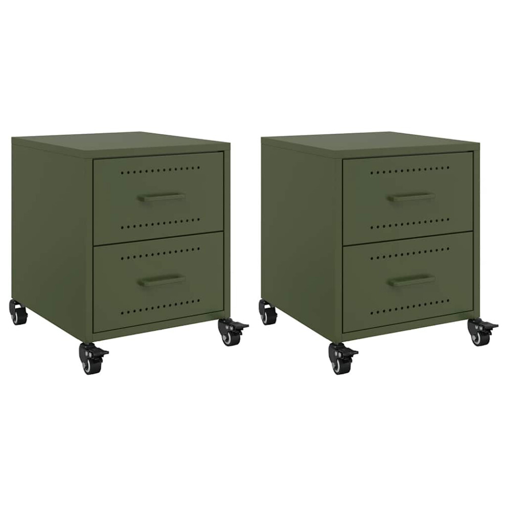 Vidaxl (Green, 2 Pcs) Bedside Cabinet Nightstand Bed Table Bed Cabinet Olive Green Steel