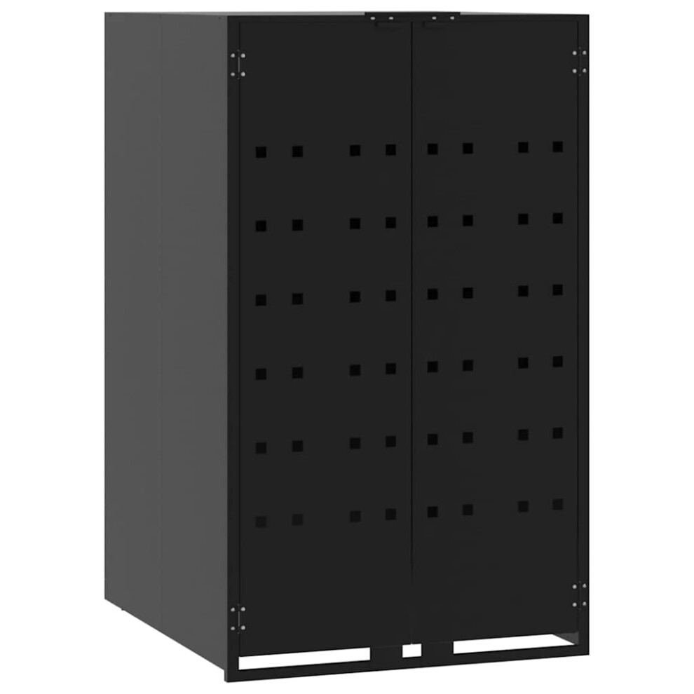 vidaXL Wheelie Bin Storage for Single Bin Garden Store Trash Cover Black Steel