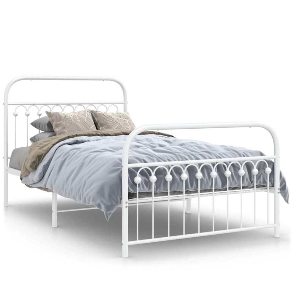 Vidaxl (White, 107 X 203 Cm/ With Headboard & Footboard) Metal Bed Frame With Headboard And Footboard Bed Base White 183X203 Cm