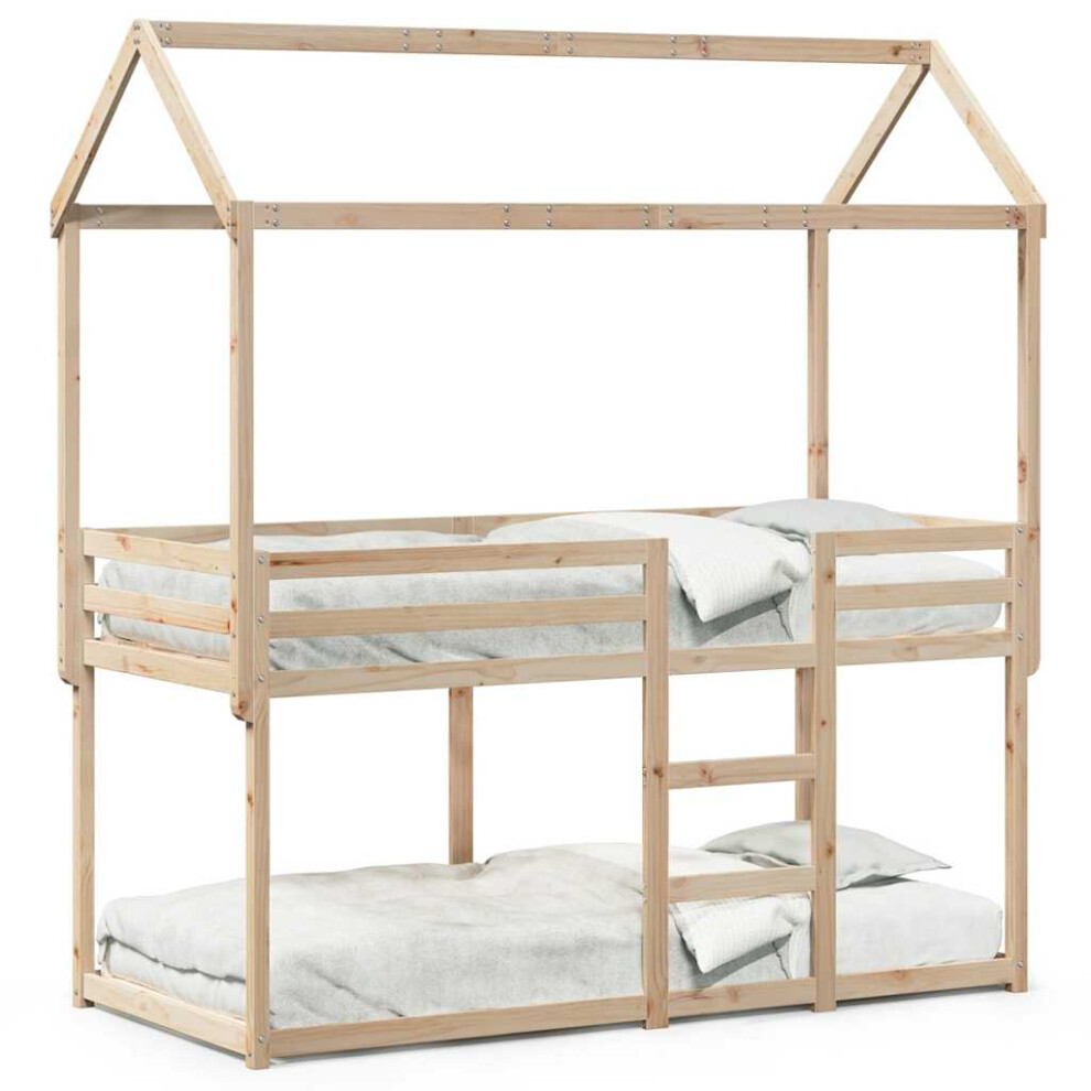Vidaxl (Natural, 90 X 190 Cm) Bunk Bed With Roof Bed Frame Kids Twin Sleeper 90X190cm Solid Wood Pine