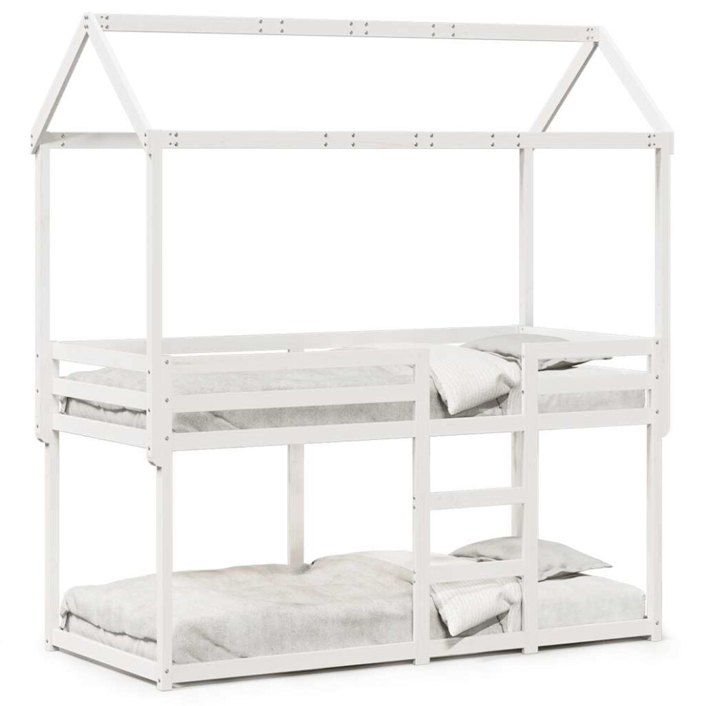 New Vidaxl (, 90 X 200 Cm) Bunk Bed With Roof Bed Frame Kids Twin Sleeper 90X190cm Solid Wood Pine White 3282117