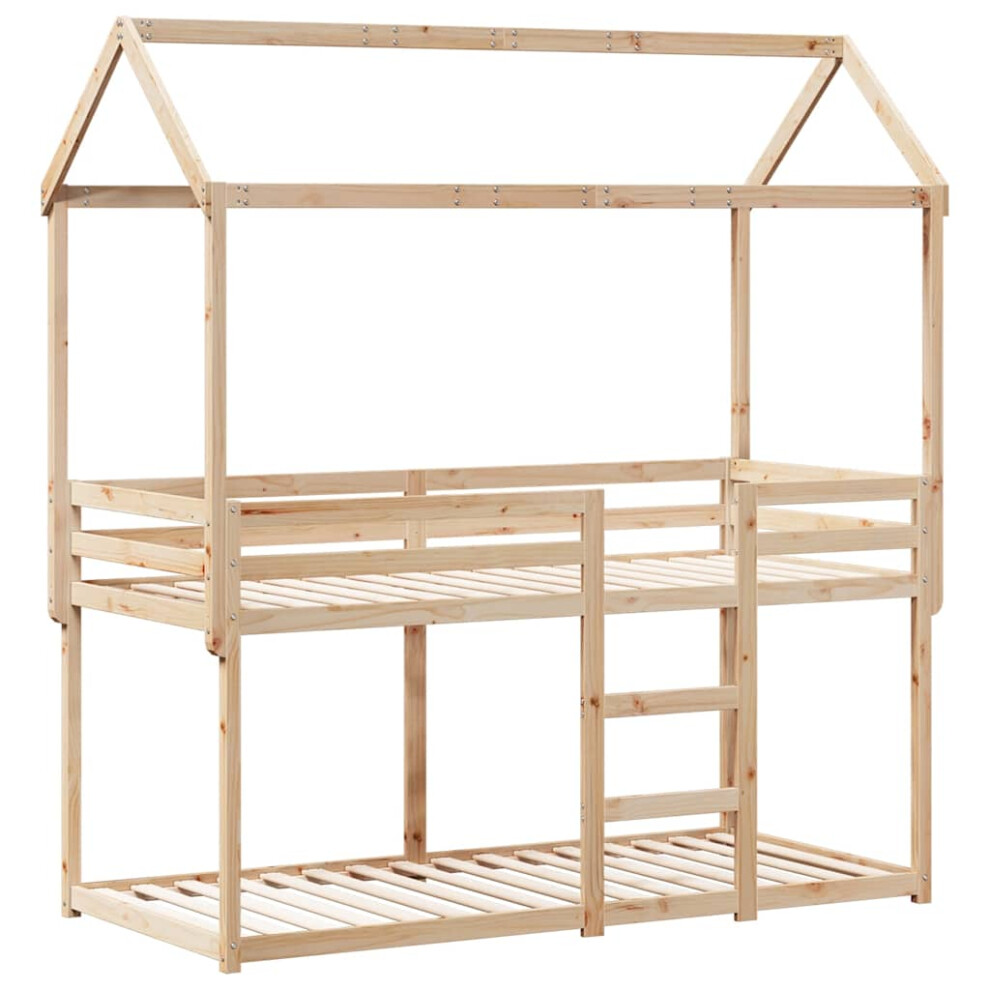 Vidaxl (Natural, 90 X 200 Cm) Bunk Bed With Roof Bed Frame Kids Twin Sleeper 90X190cm Solid Wood Pine