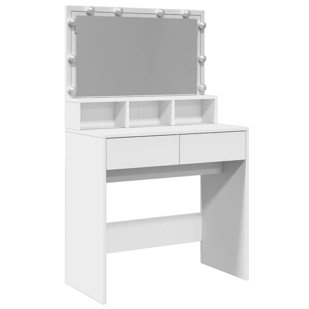 (white) vidaXL Dressing Table with LED Cosmetic Table Vanity Makeup Table Smoked Oak