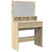 (sonoma oak) vidaXL Dressing Table with LED Cosmetic Table Vanity Makeup Table Smoked Oak