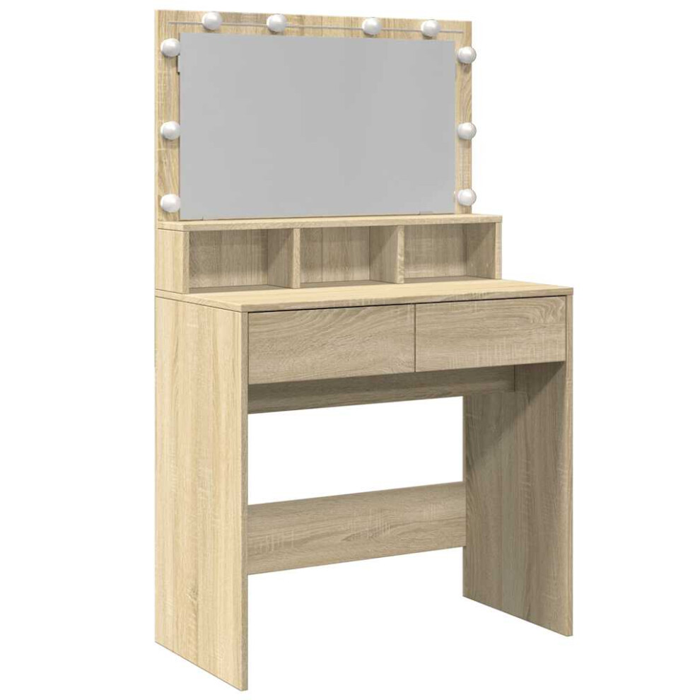 Vidaxl (Sonoma Oak) Dressing Table With Led Cosmetic Table Vanity Makeup Table Smoked Oak