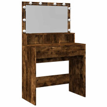 (smoked oak) vidaXL Dressing Table with LED Cosmetic Table Vanity Makeup Table Smoked Oak