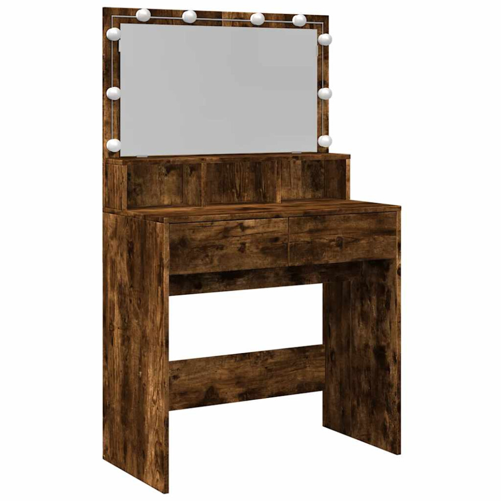 Vidaxl (Smoked Oak) Dressing Table With Led Cosmetic Table Vanity Makeup Table Smoked Oak