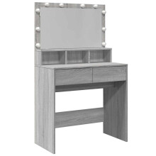 (grey sonoma) vidaXL Dressing Table with LED Cosmetic Table Vanity Makeup Table Smoked Oak
