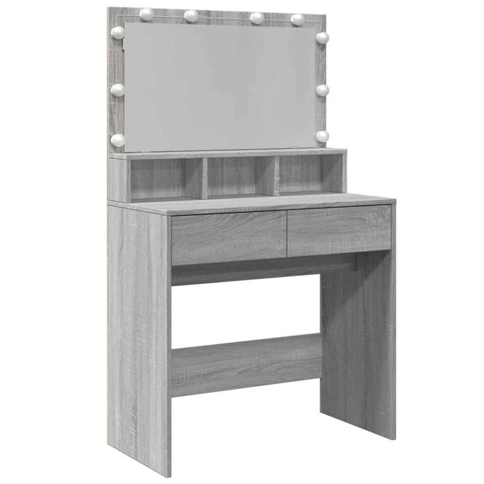 Vidaxl (Grey Sonoma) Dressing Table With Led Cosmetic Table Vanity Makeup Table Smoked Oak