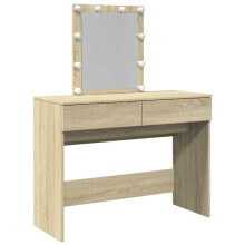 (sonoma oak) vidaXL Dressing Table with LED Cosmetic Table Vanity Makeup Table Smoked Oak