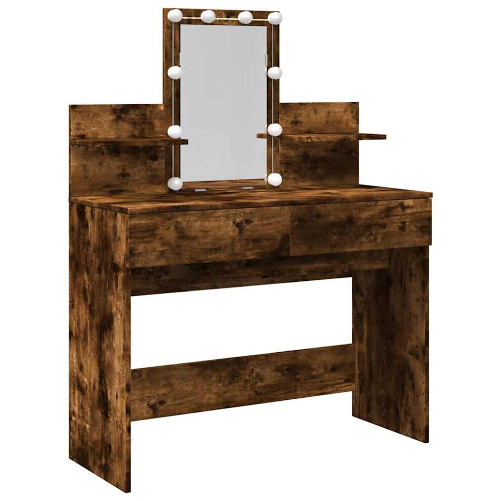 Vidaxl (Smoked Oak) Dressing Table With Led Cosmetic Table Vanity Makeup Table Grey Sonoma