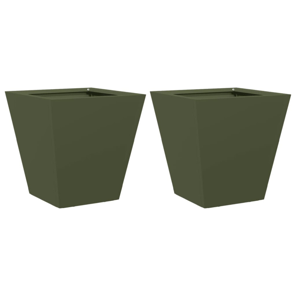 Vidaxl (Olive Green, 30 X 30 X 30 Cm/ 2 Pcs) Garden Planters Outdoor Flower Pot Patio Raised Bed Planter Box Steel