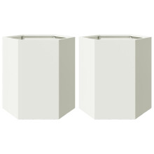 vidaXL Garden Planter Outdoor Flower Pot Planter Pot 2 pcs White Hexagon Steel
