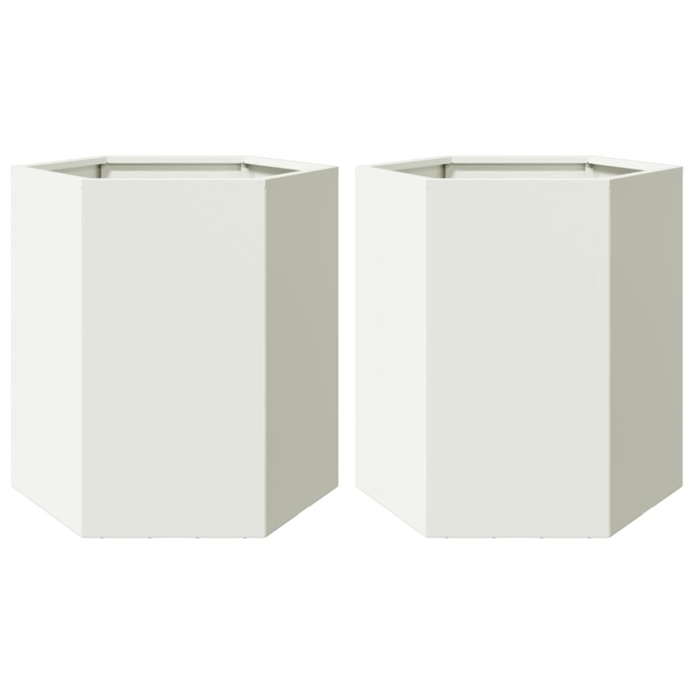 Vidaxl Garden Planter Outdoor Flower Pot Planter Pot 2 Pcs White Hexagon Steel