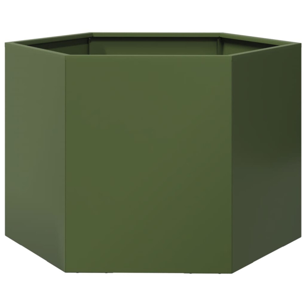 Vidaxl Garden Planter Outdoor Flower Pot Planter Pot Olive Green Hexagon Steel