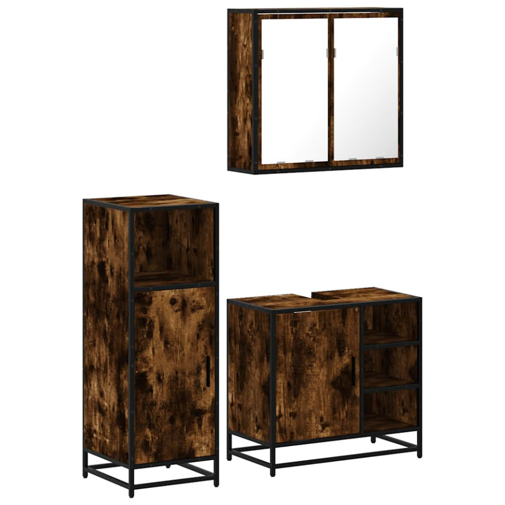 Vidaxl (Smoked Oak) 3 Piece Bathroom Furniture Set Black Engineered Wood Bathroom Cabinet
