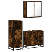 (smoked oak) vidaXL 3 Piece Bathroom Furniture Set Brown Oak Engineered Wood