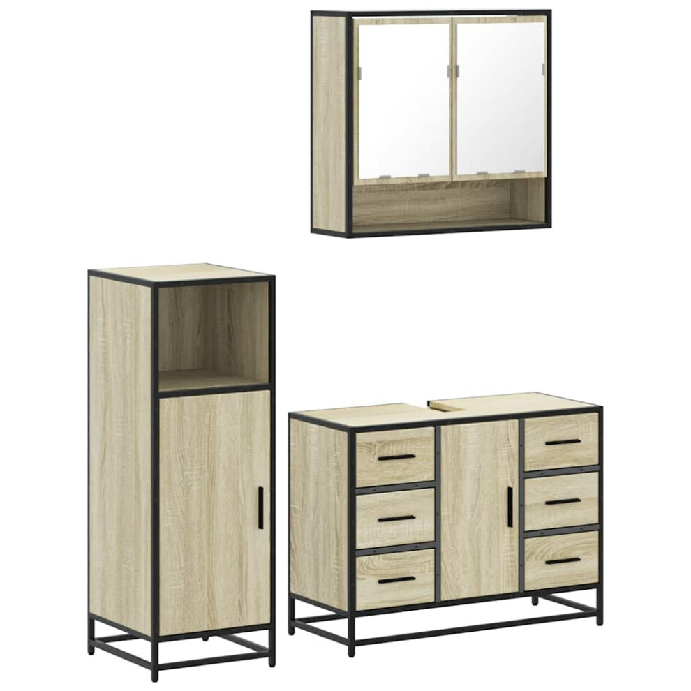 Vidaxl (Sonoma Oak) 3 Piece Bathroom Furniture Set Black Engineered Wood Bathroom Cabinet