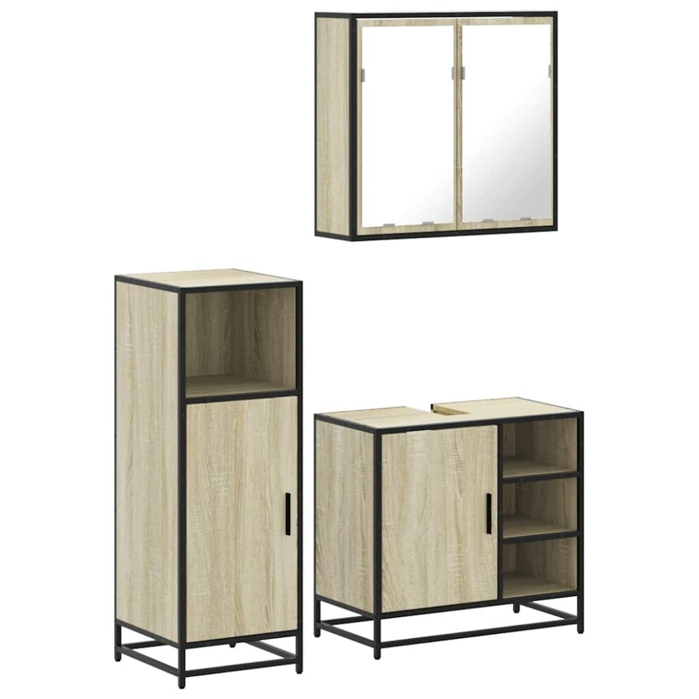 Vidaxl (Sonoma Oak) 3 Piece Bathroom Furniture Set Black Engineered Wood Bathroom Cabinet