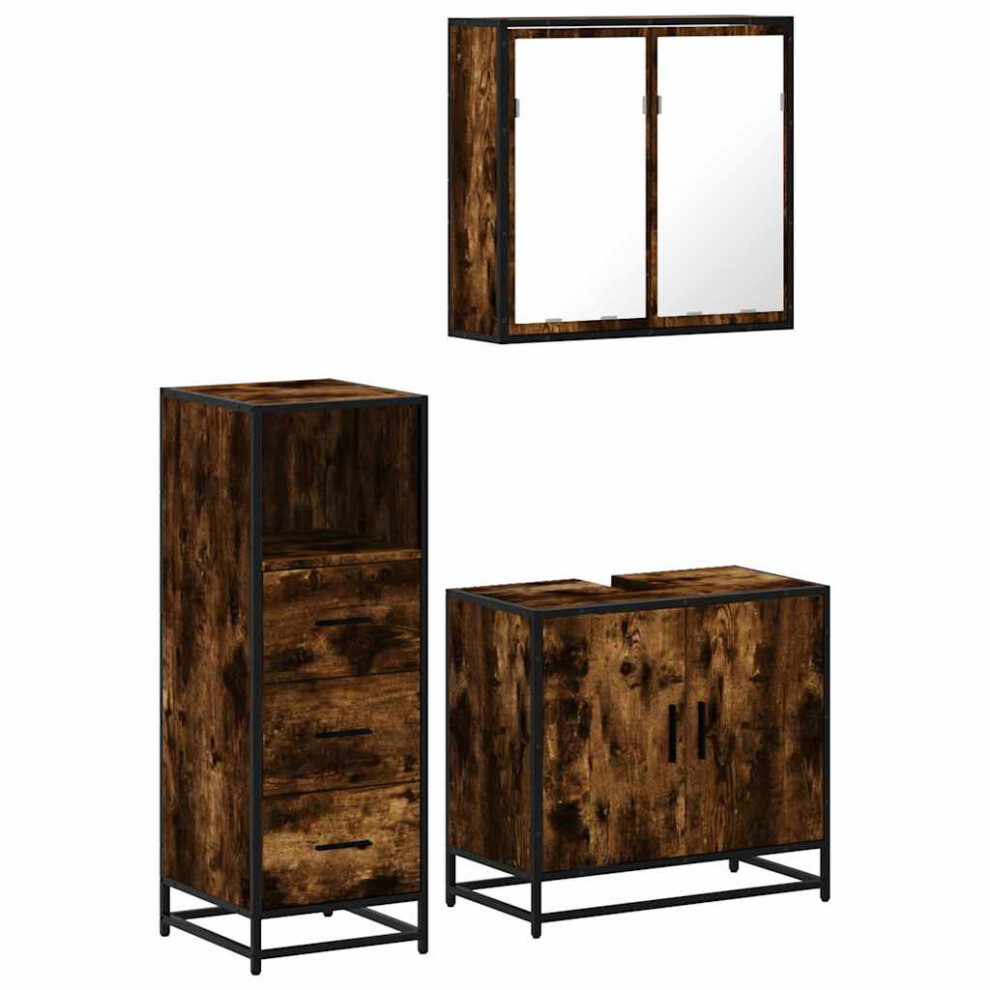Vidaxl (Smoked Oak) 3 Piece Bathroom Furniture Set Black Engineered Wood Bathroom Cabinet