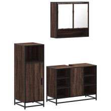 (brown oak) vidaXL 3 Piece Bathroom Furniture Set Black Engineered Wood bathroom cabinet