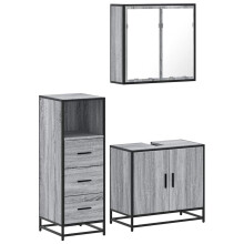 (grey sonoma) vidaXL 3 Piece Bathroom Furniture Set Black Engineered Wood bathroom cabinet