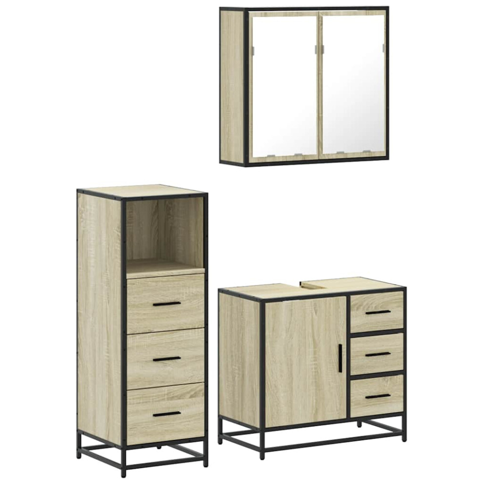Vidaxl (Sonoma Oak) 3 Piece Bathroom Furniture Set Grey Sonoma Engineered Wood