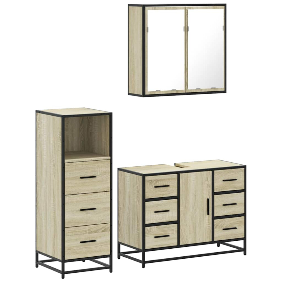Vidaxl (Sonoma Oak) 3 Piece Bathroom Furniture Set Brown Oak Engineered Wood