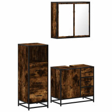 (smoked oak) vidaXL 3 Piece Bathroom Furniture Set Grey Sonoma Engineered Wood